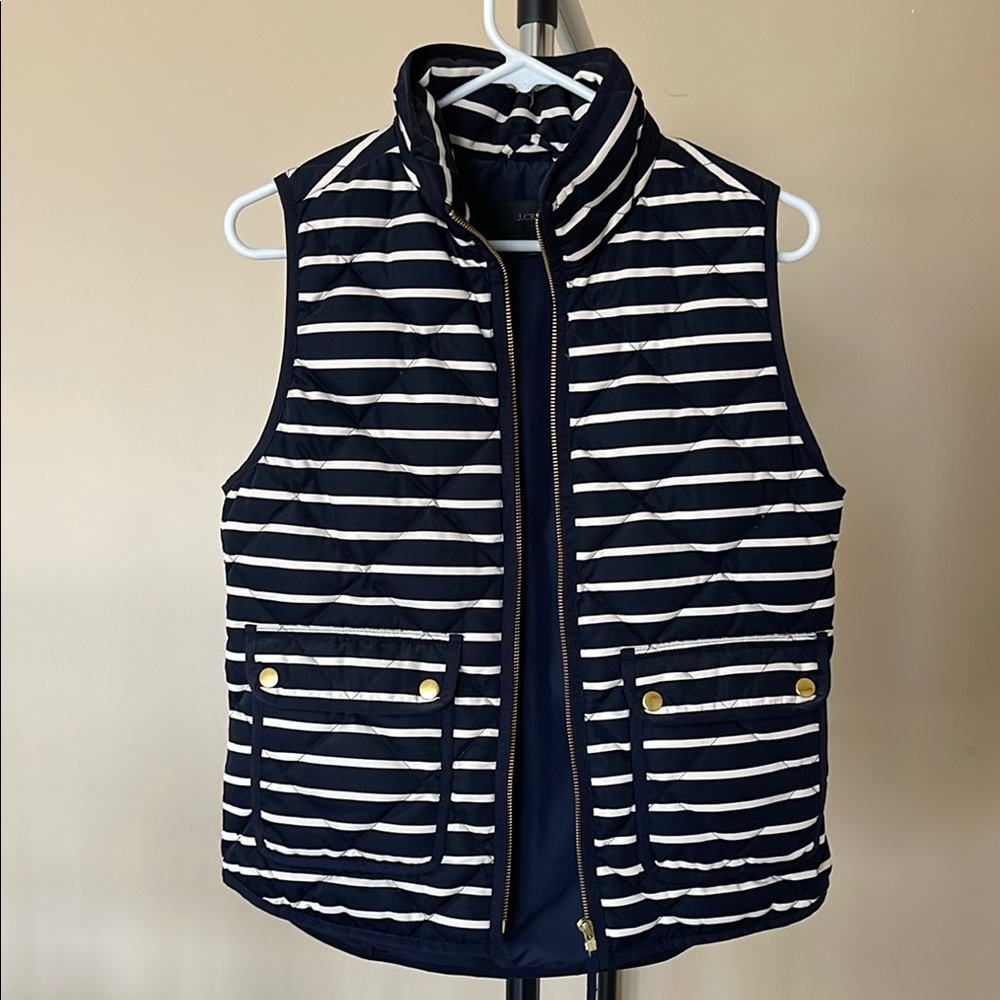 Striped Navy and White Quilted Vest